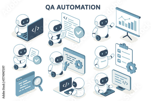 Isometric robots engaged in quality assurance automation activities