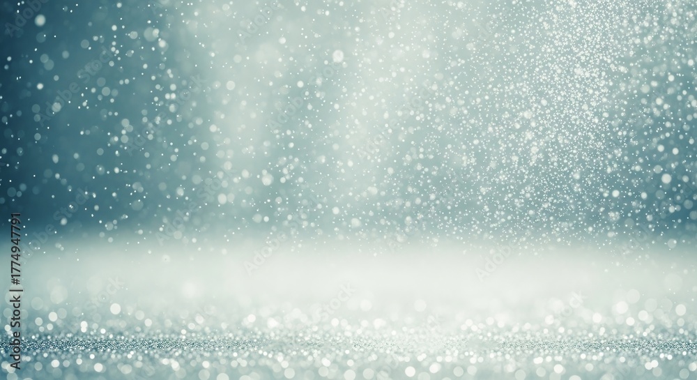 Obraz premium Sparkling silver and blue glitter background with shimmering particles and bokeh effect.