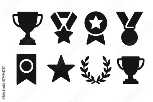 Silhouette icons of awards and medals for achievements and recognition