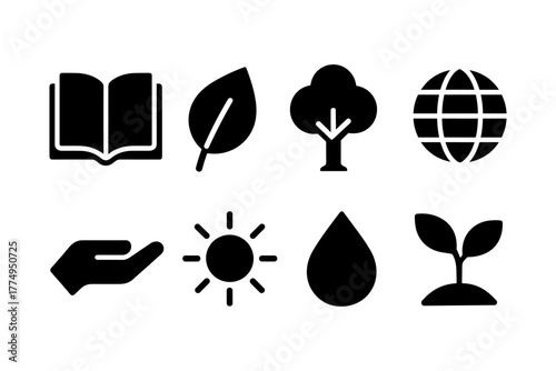 Eco-friendly icons set: nature, sustainability, and conservation symbols