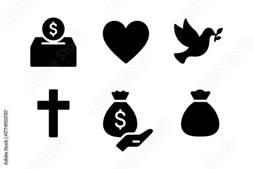 Minimalist charity and finance icons set for social causes and fundraising