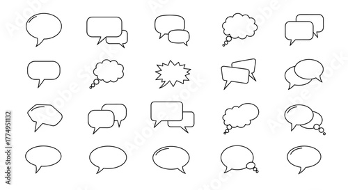 Vivid and versatile speech bubble outline sign, perfect for graphic and web design, apps, adverts, and various cards. This vector cartoon illustration on a white background offers an ordered set of