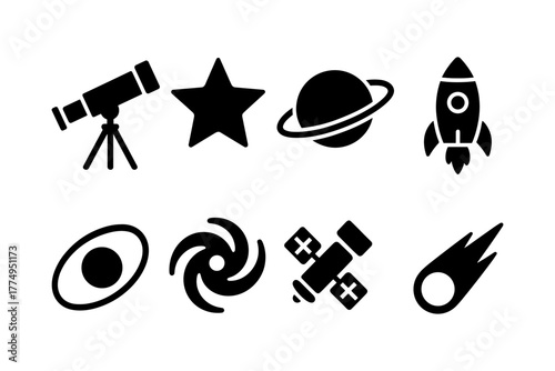 Space icons: simplified celestial symbols for modern design