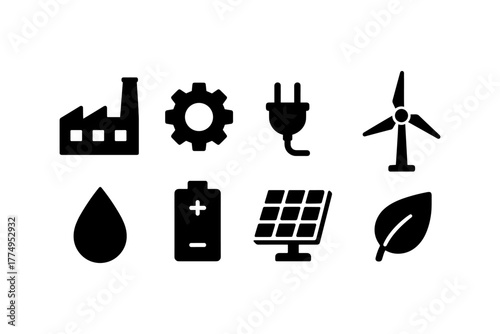Energy icons: sustainable technology and eco-friendly power solutions