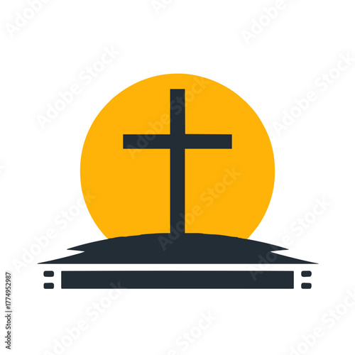 Serene Christian cross atop hill under radiant sun, symbol of faith and hope
