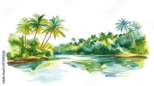 Essequibo River. Essequibo River hand drawn watercolor illustration