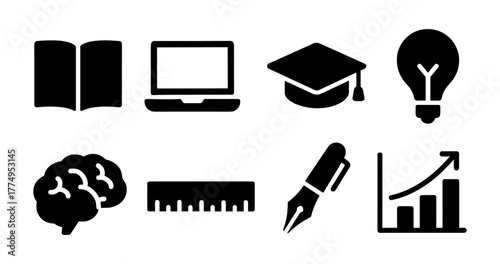 Education icon set: modern learning symbols in flat design