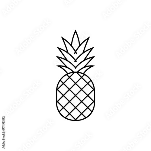 Minimalist pineapple outline icon for summer designs and tropical themes, simple line art