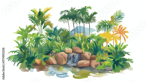 Medellin Botanical Garden. Medellin Botanical Garden hand drawn watercolor illustration