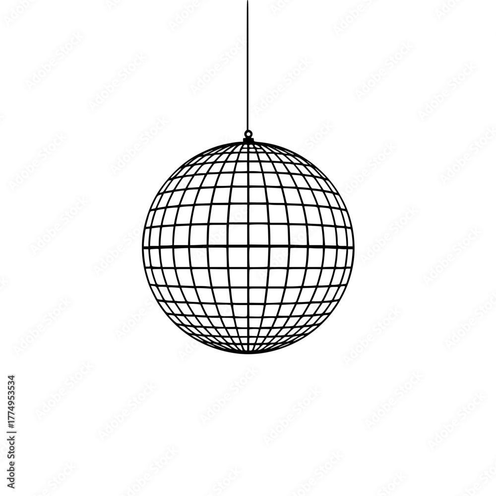 Fototapeta premium Retro disco ball outline for vibrant party flyers and event promo, vector graphic