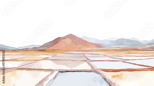 Salinas Grandes - Salt flats in Jujuy. Salinas Grandes - Salt flats in Jujuy hand drawn watercolor illustration