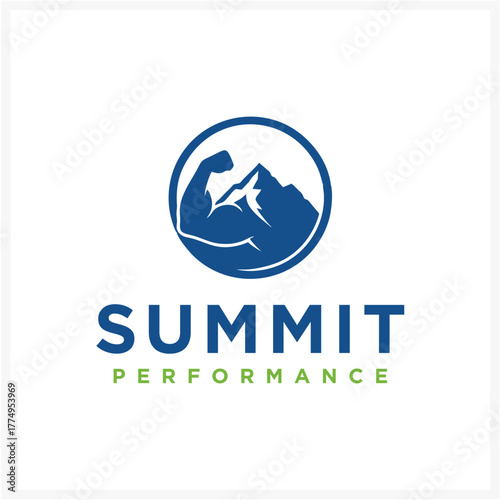 Summit Performance Mountain and Muscle Logo Design for Fitness and Achievement