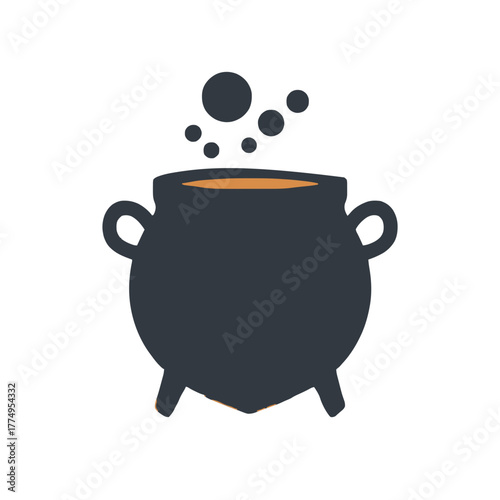Brewing magic cauldron illustration, Halloween spell cooking, vector art for greeting