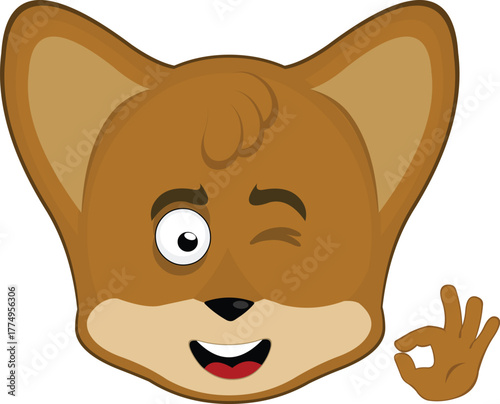 vector illustration emoticon character face fox animal, winking eye and with his hand making an ok or perfect gesture