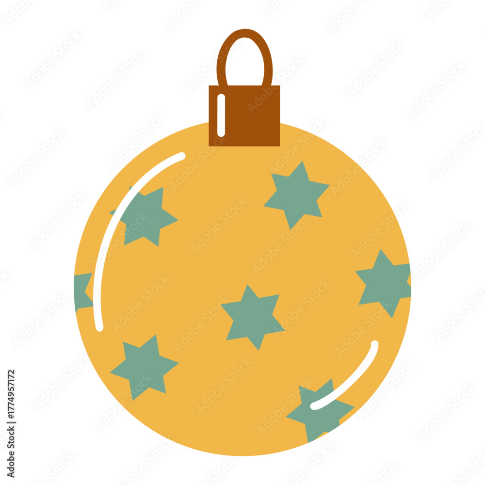 Obraz premium Minimal flat style round Christmas tree ornament with star pattern and metal cap. Hand drawn vector isolated illustration