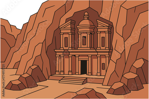 Ancient rock-cut architecture in petra's majestic landscape