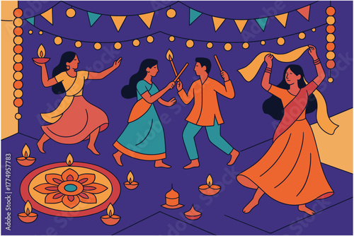 Vibrant dance celebration during festival with traditional attire and decorations