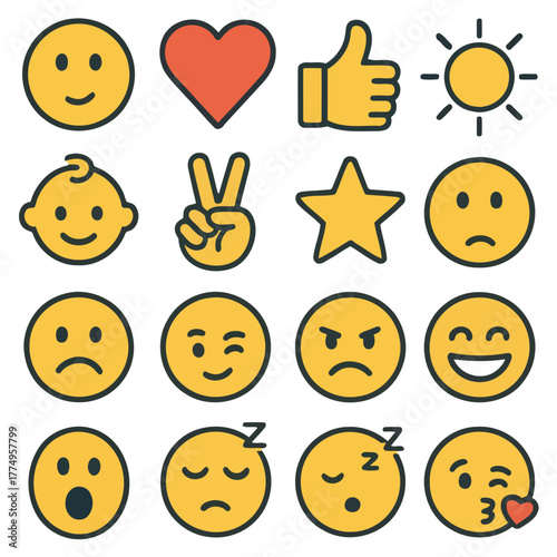 Emoji Emotions: A collection of various emoji icons, each portraying a distinct emotion to express diverse feelings and sentiments.