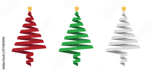 Vector set of Christmas trees in ribbon style
