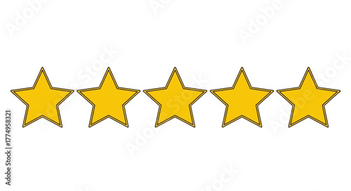 Illustrative golden five-star rating badge isolated for review or customer feedback