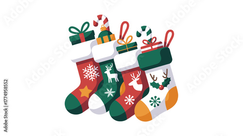 Christmas stockings filled with festive treats and gifts, ready to bring joy.