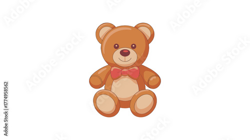 A cute teddy bear with a red bow tie, ready for hugs.