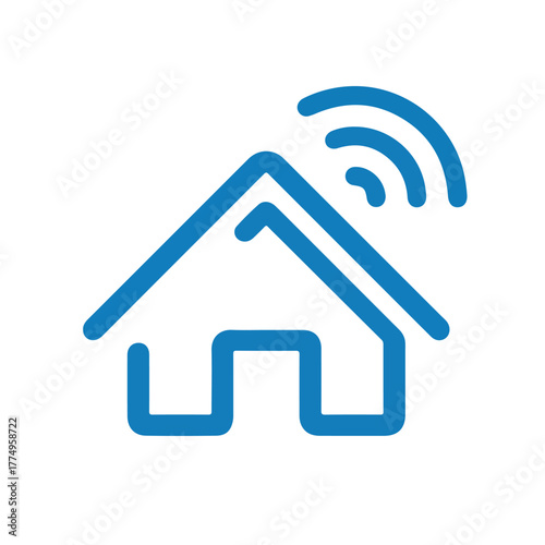 A Detailed Line Art Icon Illustration of a House Structure Featuring a Wireless WiFi