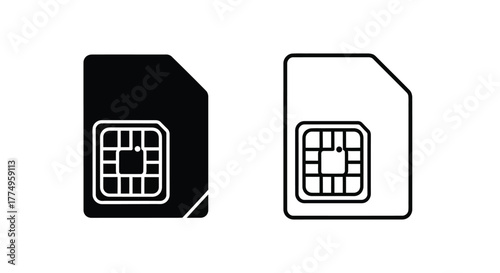 Black and white sim card icons minimalist design communication technology