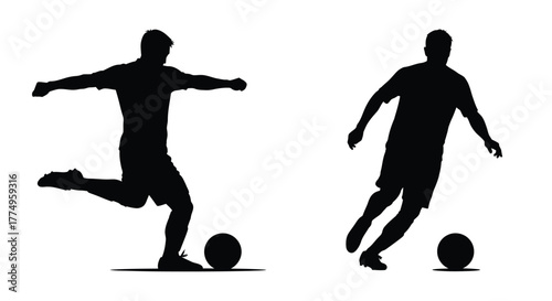 Two silhouetted figures engaged in a game of football or soccer
