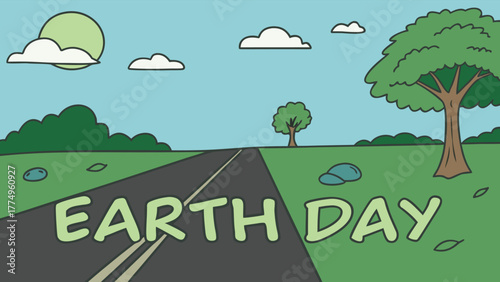 Earth Day Green Landscape Road Environment Illustration Isolated background