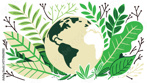 Global Ecological Sustainability Planet Earth Green Leaves Isolated background