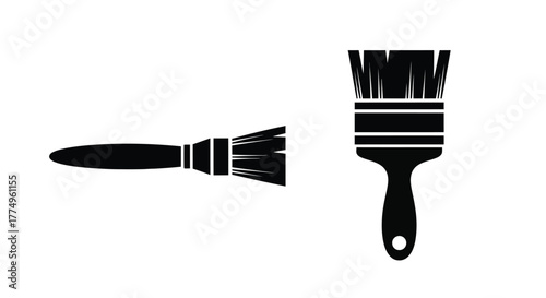 Simple black and white illustration of two paintbrushes in different styles
