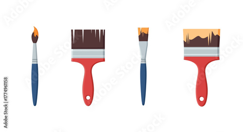 Illustration of four paintbrushes with varying bristle styles and colors