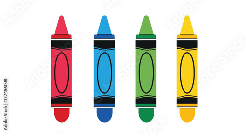 A colorful arrangement of four crayons in red blue green and yellow