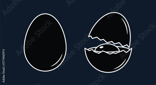 Simple illustration of a whole egg and one that is cracking open