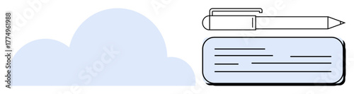Cloud with a pen on a lined document signifies digital storage, writing, and records. Ideal for creativity, education, cloud technology, organization, productivity, digital transformation