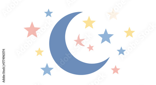 Dreamy celestial pattern featuring pastel moon and stars, ideal for nursery decor, children's designs, or creating soothing and whimsical backgrounds.