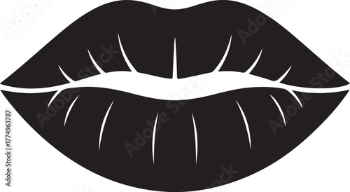 Black and white graphic illustration of full lips with a subtle smile and defined cupid's bow