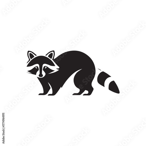 Silhouette style minimal raccoon t-shirt design featuring clean black vector art of a curious raccoon, perfect for wildlife lovers, forest explorers, animal enthusiasts, minimalist art fans, and moder