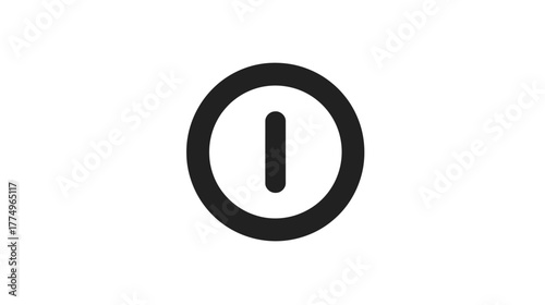 Universal power button icon for electronic devices. On/off, start, stop, or standby symbol. Modern black graphic isolated on white.