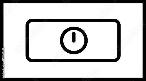 Power On/Off Button Icon. Simple Black Line Art Vector Symbol in a Rectangle. User Interface Element for Technology & Digital Devices.