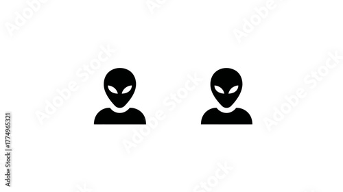 Two generic black alien head icons on a white background, symbolizing extraterrestrial life, science fiction, or space themes.