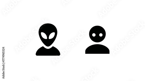 Alien and human profile icon set. Two distinct user avatars representing extraterrestrial and human figures. Comparison of identity.