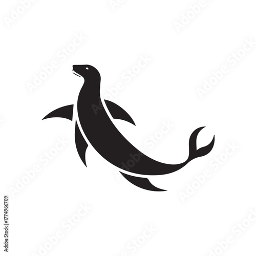 Silhouette style minimal sea lion t-shirt design featuring bold black vector art of a sea lion, perfect for ocean lovers, marine life enthusiasts, animal art fans, minimalist fashion admirers, and mod