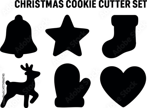 Christmas cookie cutter set with bell star stocking reindeer mitten and heart shapes for festive baking fun