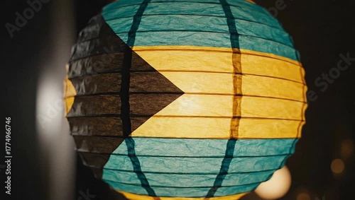 Bahamian Pride A Festive Lantern Illuminated with the National Flag, Symbolizing Culture, Unity, and Celebration Under the Night Sky