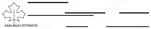 Black outlined maple leaf paired with clean horizontal lines of varying lengths. Ideal for identity, culture, branding, minimalism, simplicity, graphic design, monochrome style. Simple flat metaphor