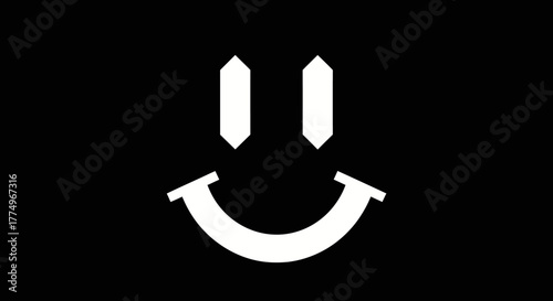 Minimalist Grinning Face Icon on Black Background