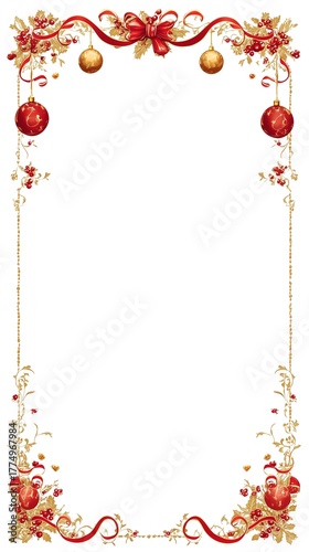 Elegant Christmas Border with Ornaments and Ribbons