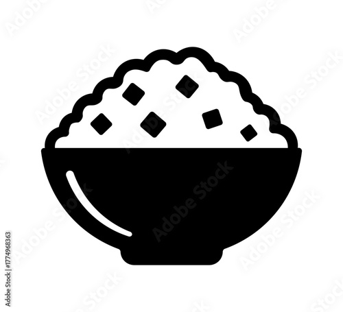 Bowl of Rice Icon Flat Design Vector Illustration.